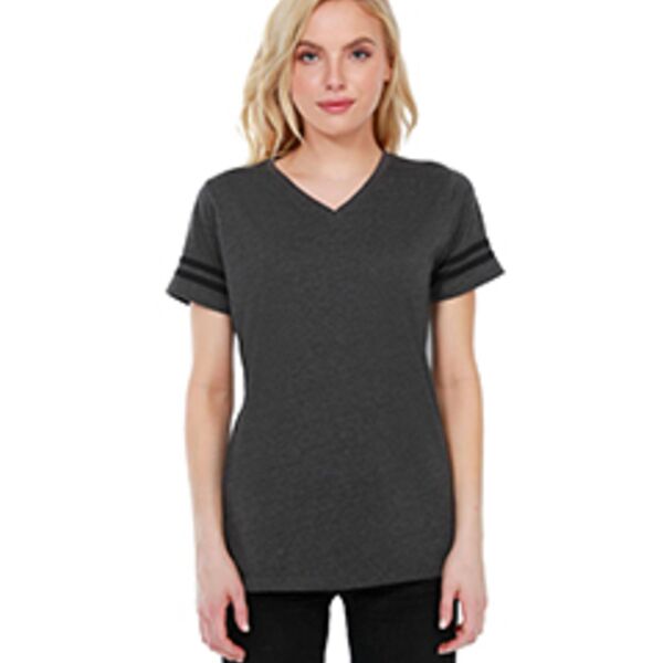 Ladies' CVC Striped Varsity T-Shirt Thumbnail